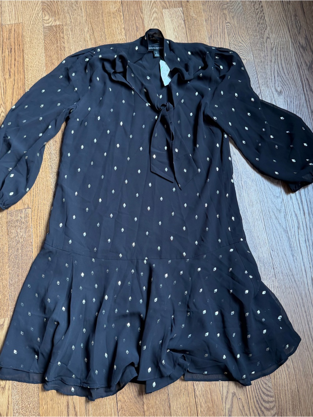 NWT Banana Republic Black & Gold Metallic Jacquard Dot Shift Dress Tall 2